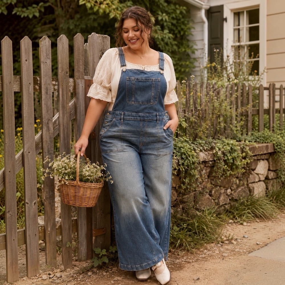 Torrid Denim Wide Leg Overalls Jumpsuit Plus Size 20R Distressed Wash